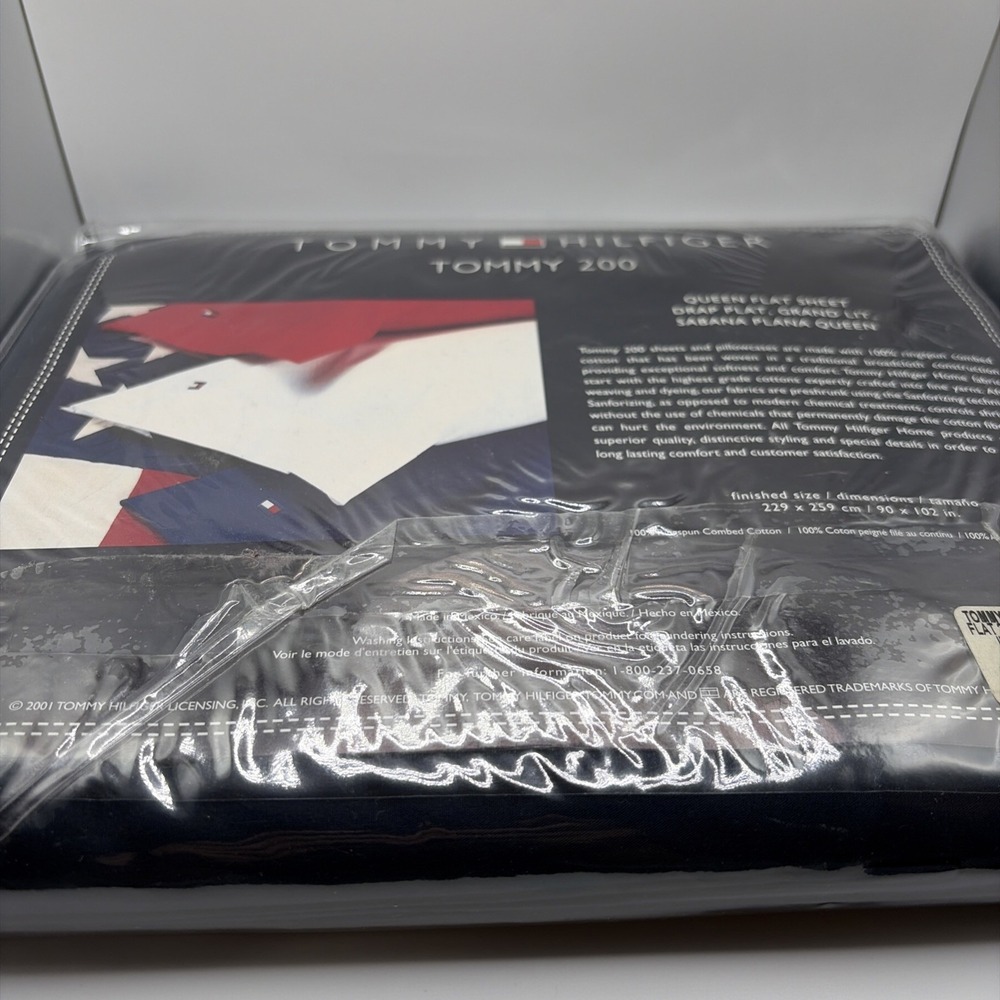 Vtg Tommy Hilfiger TOMMY 200 Queen Flat Sheet Navy Blue 100%Ring Spun Cotton NIP - Picture 4 of 8